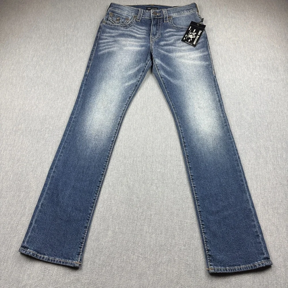 True Religion Jeans Mens 29X33 Blue Ricky Flap Big T Denim Relaxed Straight NWT
